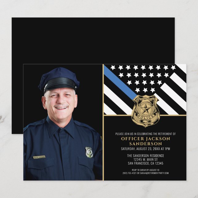 Invitación Jubilación de foto de bandera delgada de la línea  (Anverso / Reverso)