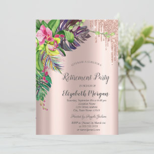 Invitación Jubilación de Hibisco Tropical Rose Gold Drips 