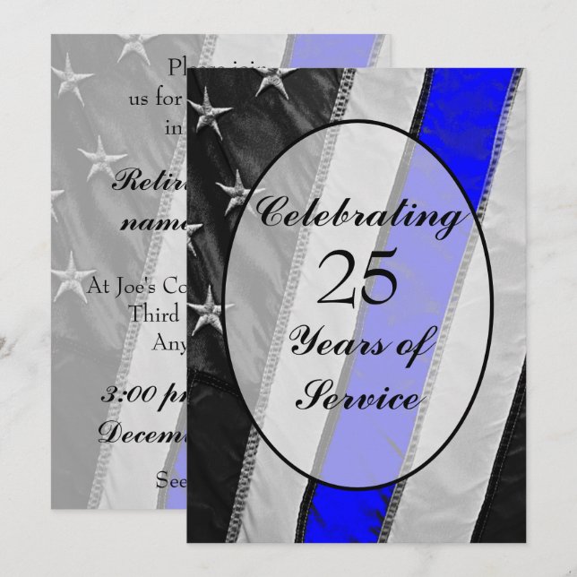 Invitación Jubilación de la ley de la bandera azul delgada (Anverso / Reverso)