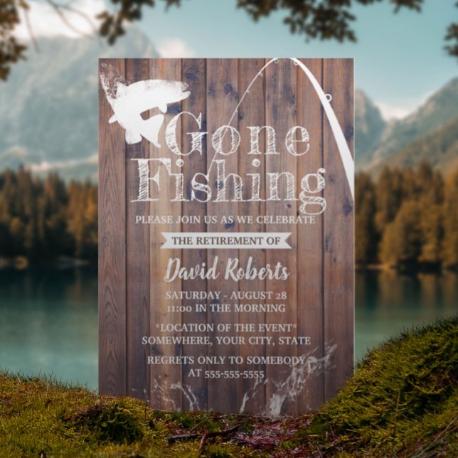 Invitación Jubilación De La Madera Rústica De La Pesca Retira (Subido por el creador)
