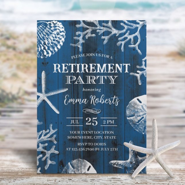 Invitación Jubilación de la Marina Starfish Rustic Beach Cora (Subido por el creador)