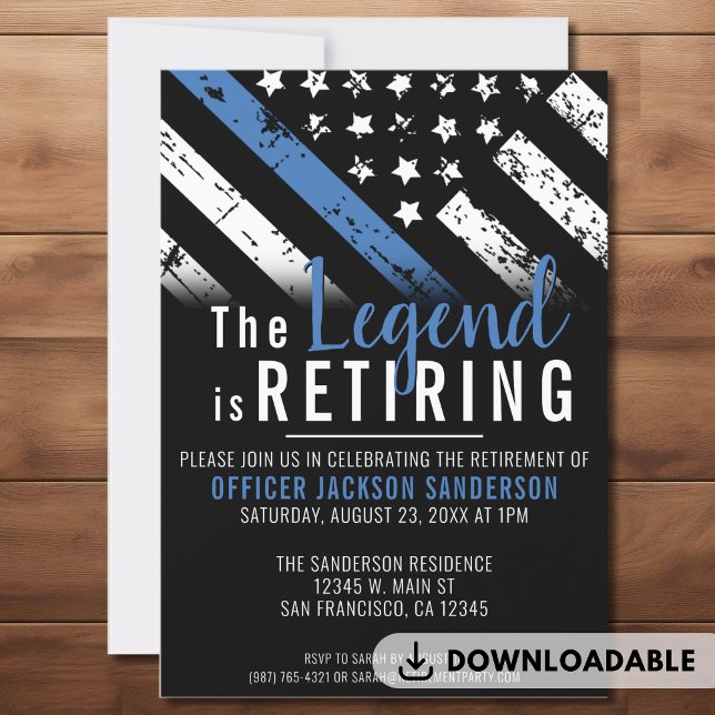 Invitación Jubilación de la policía Aplicación de la ley de l (Police Retirement Thin Blue Line Law Enforcement Party Invitation)