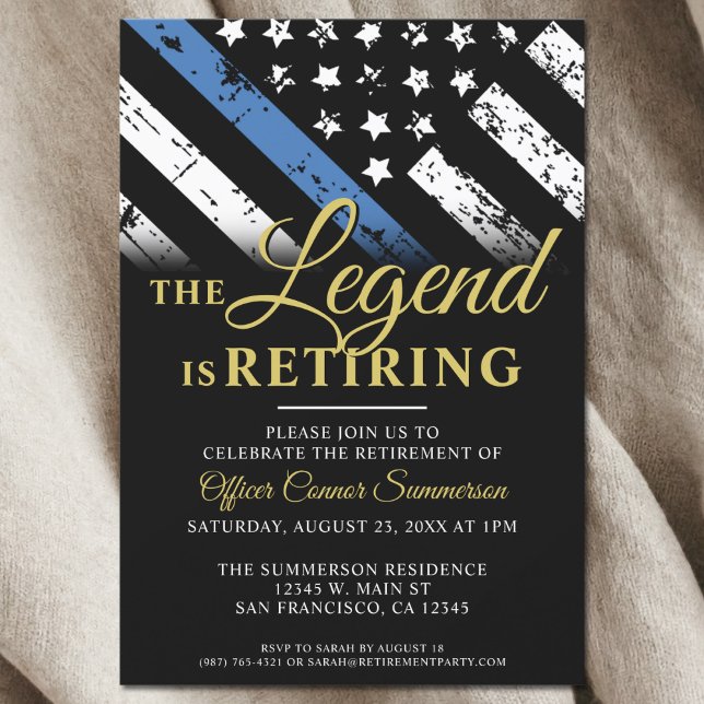 Invitación Jubilación de la policía Aplicación de la ley de l (Police Thin Blue Line Retirement Party Invitation)