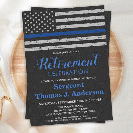 Invitación Jubilación de la policía de cuero con bandera azul