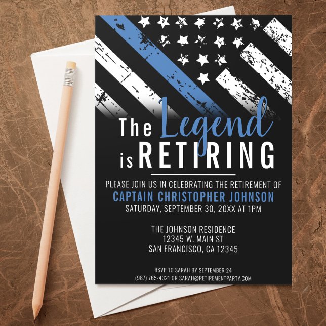 Invitación Jubilación de la policía de la línea azul delgada (A perfect retirement party invitation for a retiring law enforcement police officer, chief, sheriff!)
