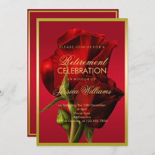 Invitación Jubilación de la rosa roja romántica enmarcada con