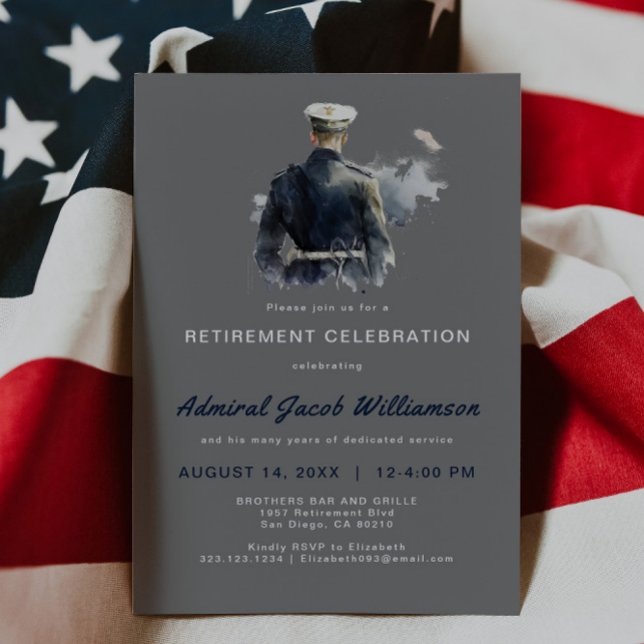 Invitación Jubilación de la silueta naval azul (Subido por el creador)