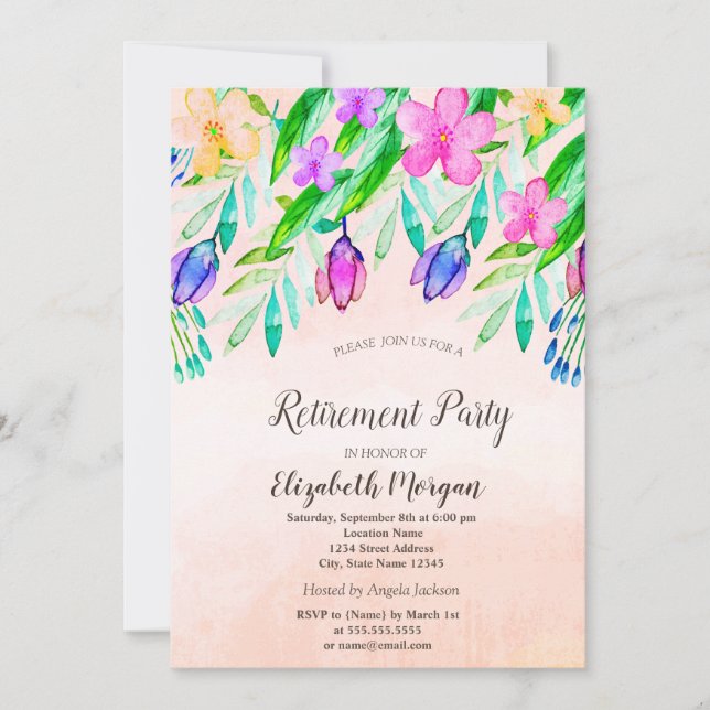 Invitación Jubilación de las flores de primavera de acuarela (Anverso)