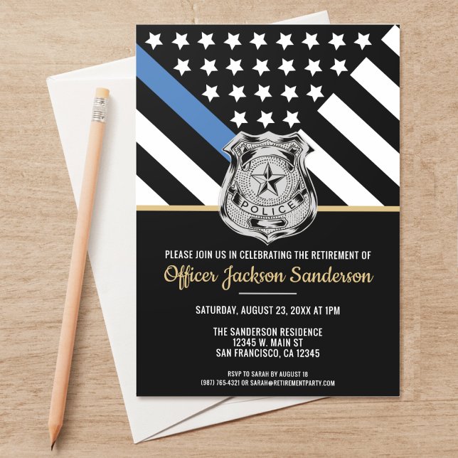 Invitación Jubilación de las fuerzas del orden de la Línea Az (Perfect invitations to invite guests to honor the retiring police and law enforcement officer.)