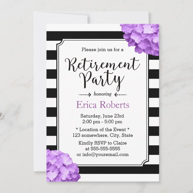 Invitación Jubilación de las rayas modernas florales de la hi (Anverso)