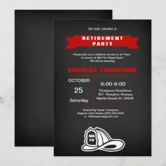Invitación Jubilación de los bomberos de pizarra roja y negra