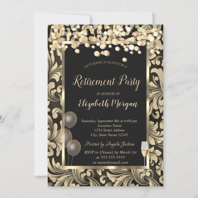 Invitación Jubilación de los Globos de Vino Bolos de Oro Nata (Anverso)