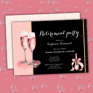 Invitación Jubilación de mujer rosa negro champán