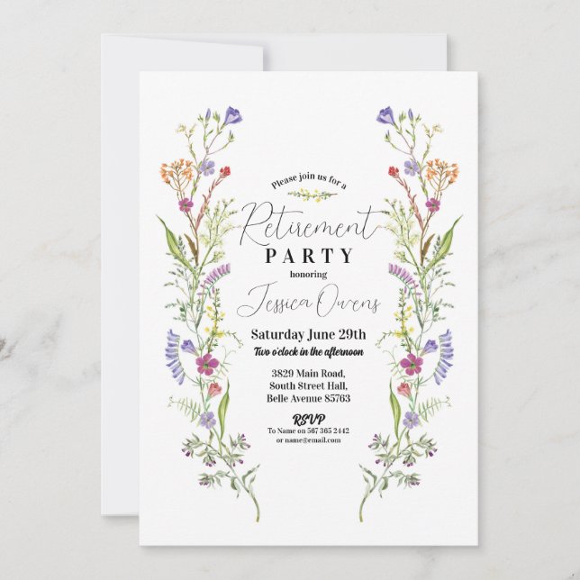 Invitación Jubilación de mujeres silvestres Flores Florales D (Anverso)