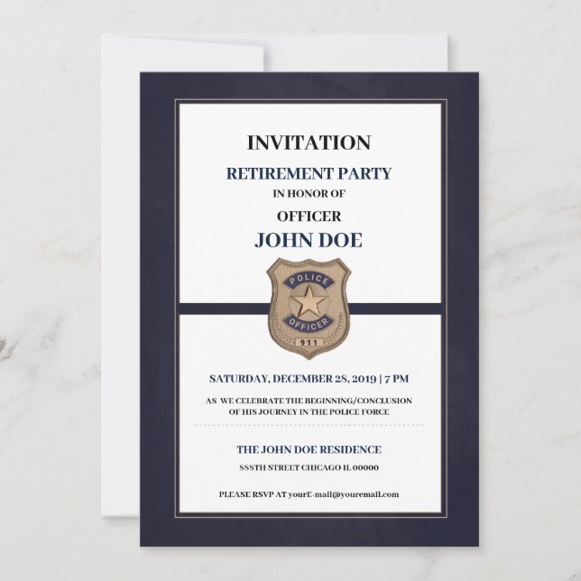 Invitación Jubilación de oficial de policía (Anverso)