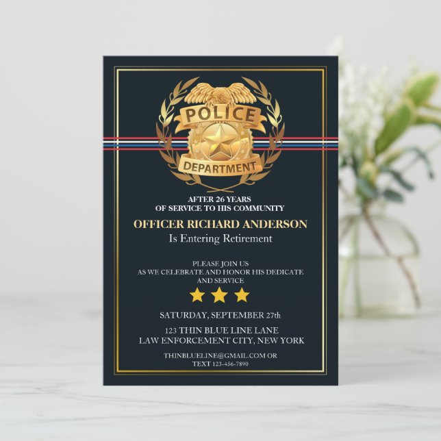 Invitación Jubilación de Oficial de Policía con Escudo de Ban (Anverso de pie)