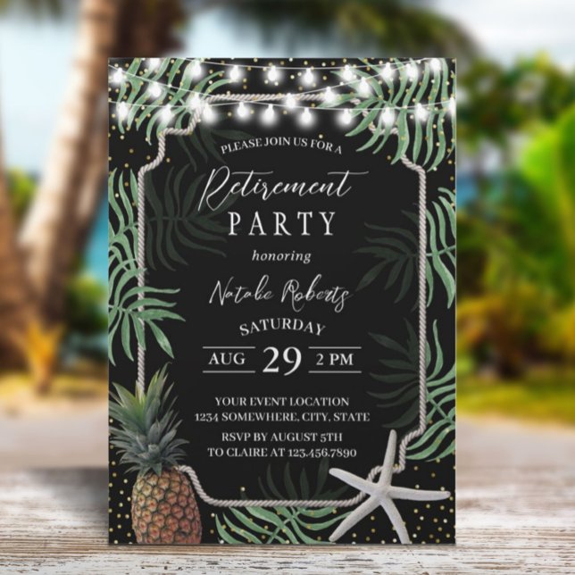 Invitación Jubilación de Playa Tropical de Piña y Starfish (Subido por el creador)