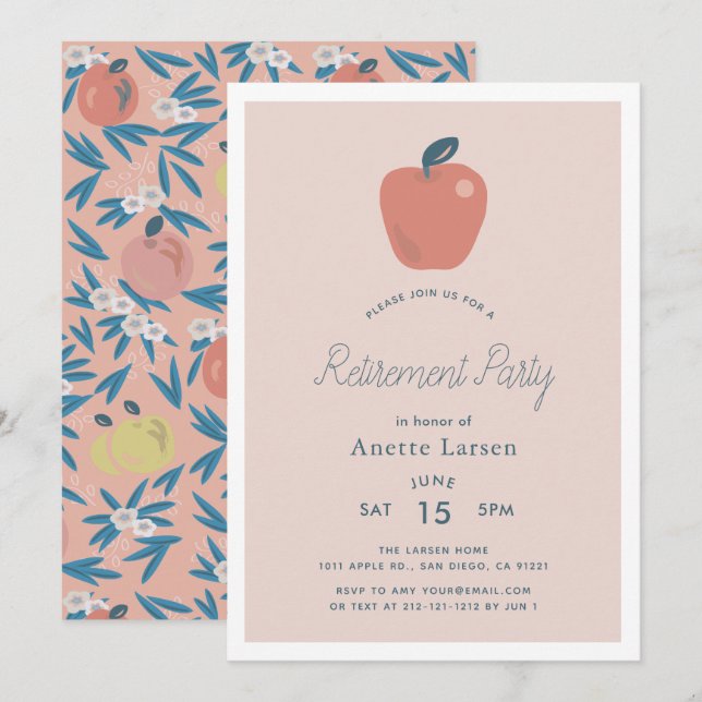 Invitación Jubilación de profesor rosa Apple (Anverso / Reverso)