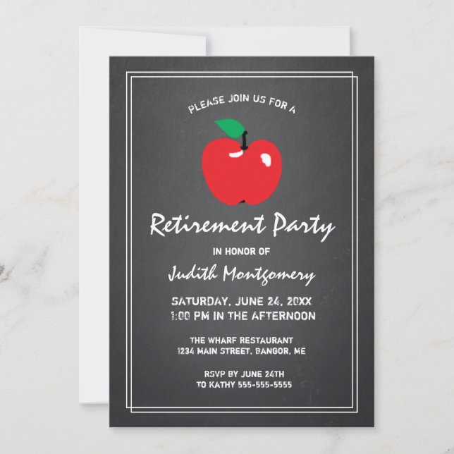 Invitación Jubilación de profesores Apple Chalkboard escritur (Anverso)