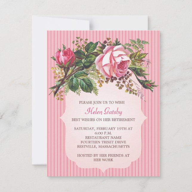 Invitación Jubilación de Rosa Vintage formal (Anverso)