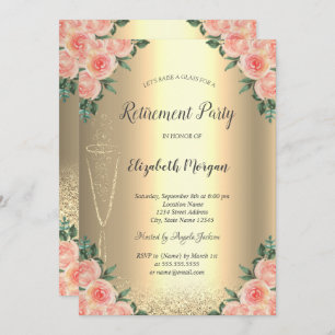 Invitación Jubilación de Rosas de Bokeh Purpurina de Oro de V