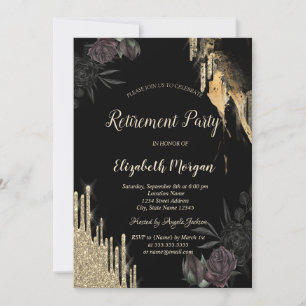 Invitación Jubilación de rosas oscuras elegantes con destello