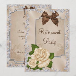 Invitación Jubilación de Rosas y Lazos de Marfil Románticas E