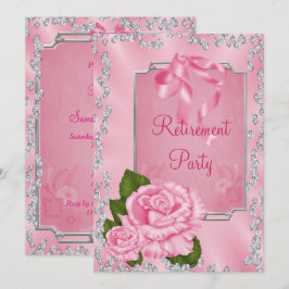 Invitación Jubilación de Rosas y Lazos Románticos Rosados