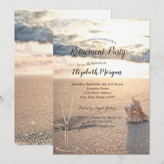 Invitación Jubilación de Vidrio Tropical Beach Seashell (Anverso / Reverso)