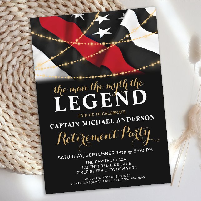 Invitación Jubilación del bombero de la línea roja delgada de (Subido por el creador)