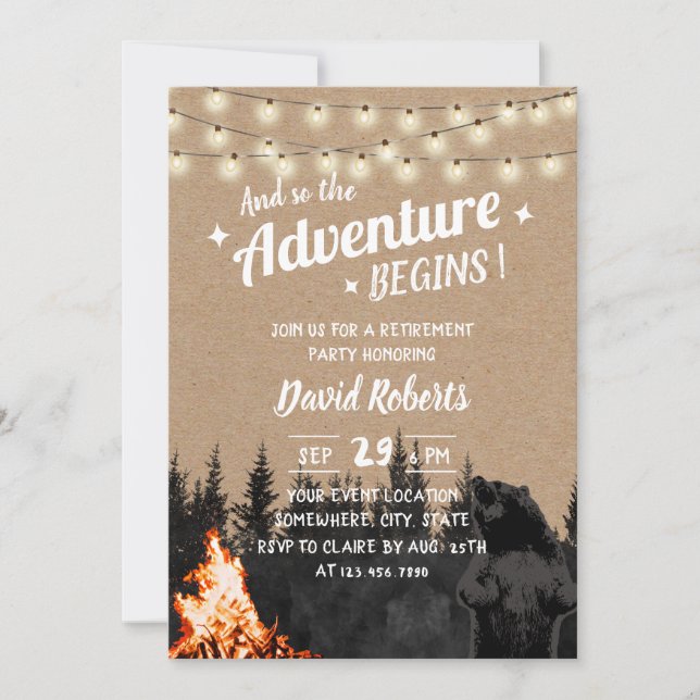 Invitación Jubilación del bosque de osos Kraft Rustic (Anverso)