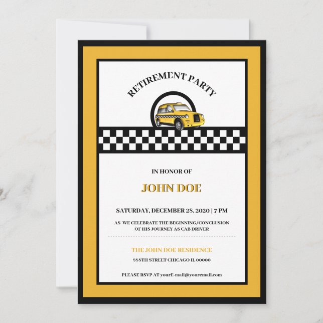 Invitación Jubilación del controlador del taxi amarillo (Anverso)