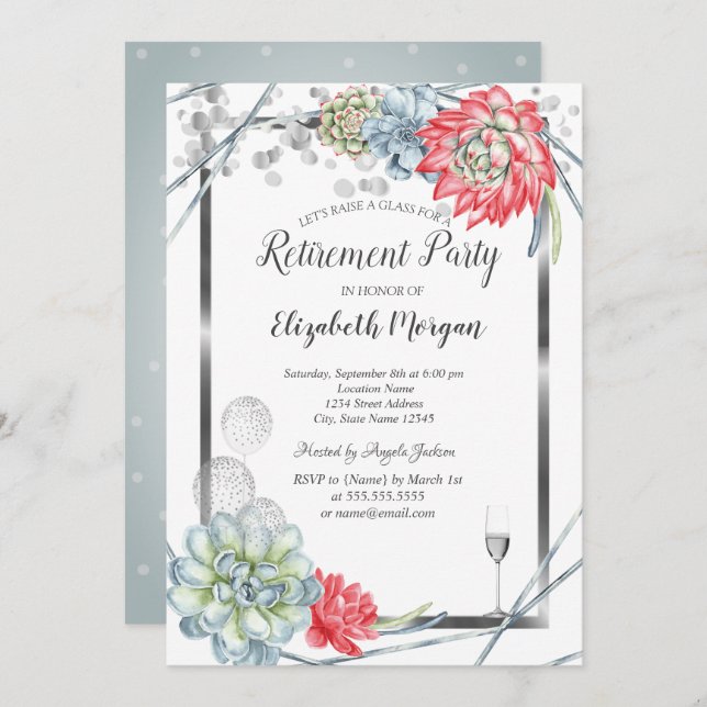 Invitación Jubilación del desierto de color agua rojo exitoso (Anverso / Reverso)