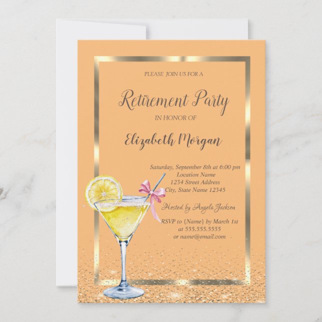 Invitación Jubilación del Naranja de confeti del marco del li (Anverso)