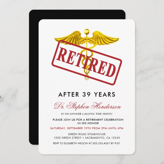 Invitación Jubilación del personal médico elegante (Anverso / Reverso)