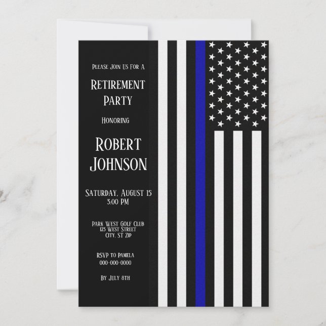 Invitación Jubilación delgada de la línea azul (Anverso)