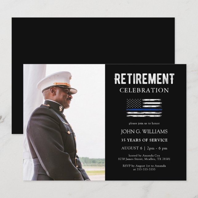 Invitación Jubilación delgada de la Línea Azul (Anverso / Reverso)