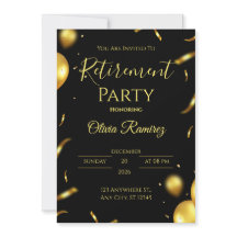 Jubilación elegante en negro y dorado