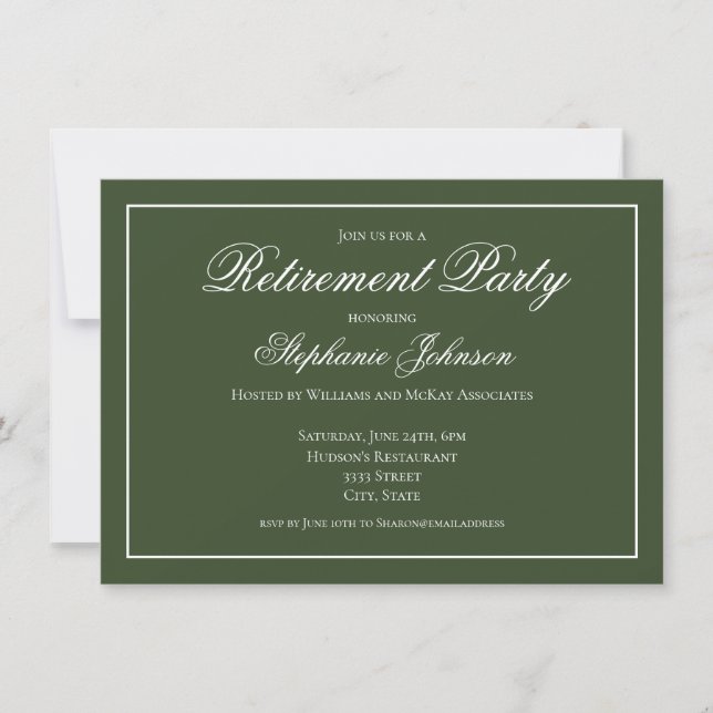 Invitación Jubilación Elegante Fiesta Verde Oscuro (Anverso)