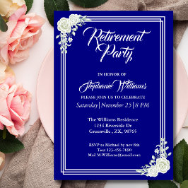 Invitación Jubilación Elegante Guión Azul Rosa Blanco Fiesta