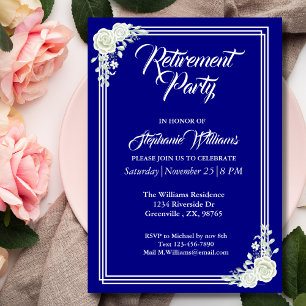 Invitación Jubilación Elegante Guión Azul Rosa Blanco Fiesta
