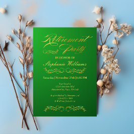 Invitación Jubilación Elegante Mujer Verde y Oro