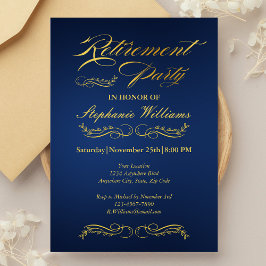 Invitación Jubilación Elegante Mujeres Azul y Oro