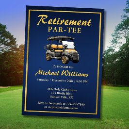 Invitación Jubilación Elegante Tema Golf Carro Oro Azul