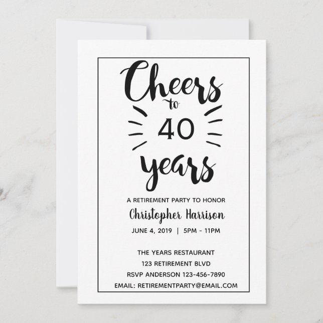 Invitación Jubilación en blanco y negro (Anverso)