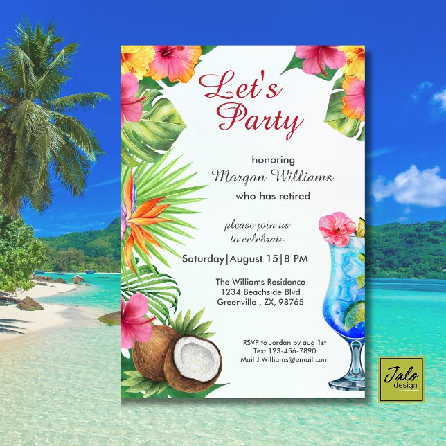 Invitación Jubilación Fiesta de verano tropical de vino y cóc (Subido por el creador)