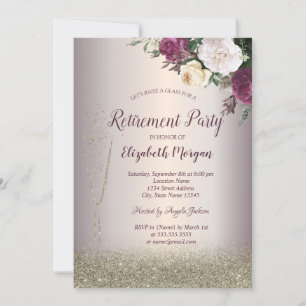 Invitación Jubilación floral de Bokek de Oro de Vidrio
