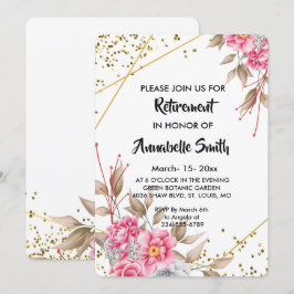Invitación Jubilación     floral rosa del marco dorado geomét
