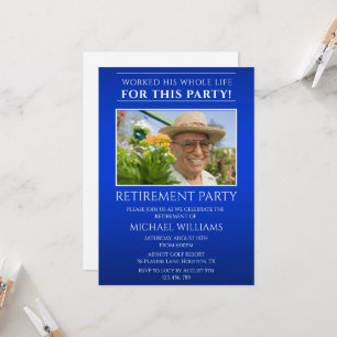 Invitación Jubilación Foto Masculina Azul Moderna