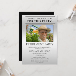 Invitación Jubilación Foto Masculina Moderna de Plata